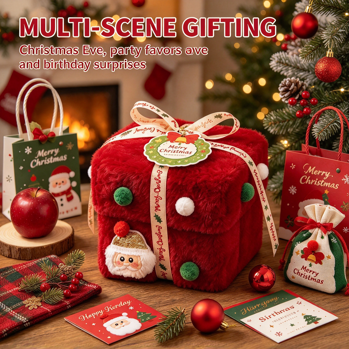 ✨ Christmas Plush Decorative Present Box for Small Gifts