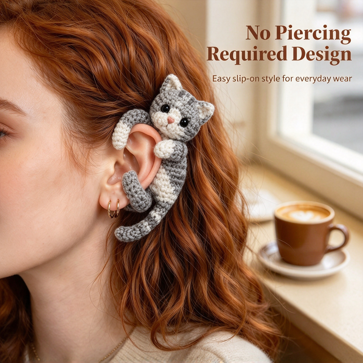 🐾 3D Hugging Animal Crochet Ear Cuff