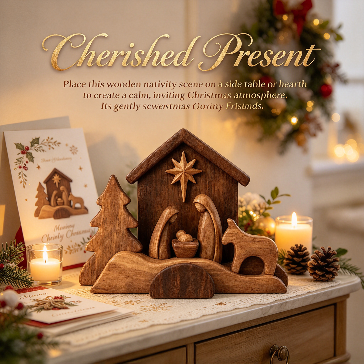 🪵 Rustic Wooden Nativity Scene Religious Christmas Decor