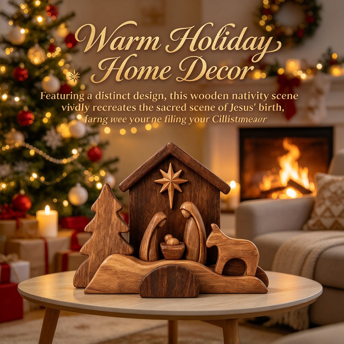 🪵 Rustic Wooden Nativity Scene Religious Christmas Decor
