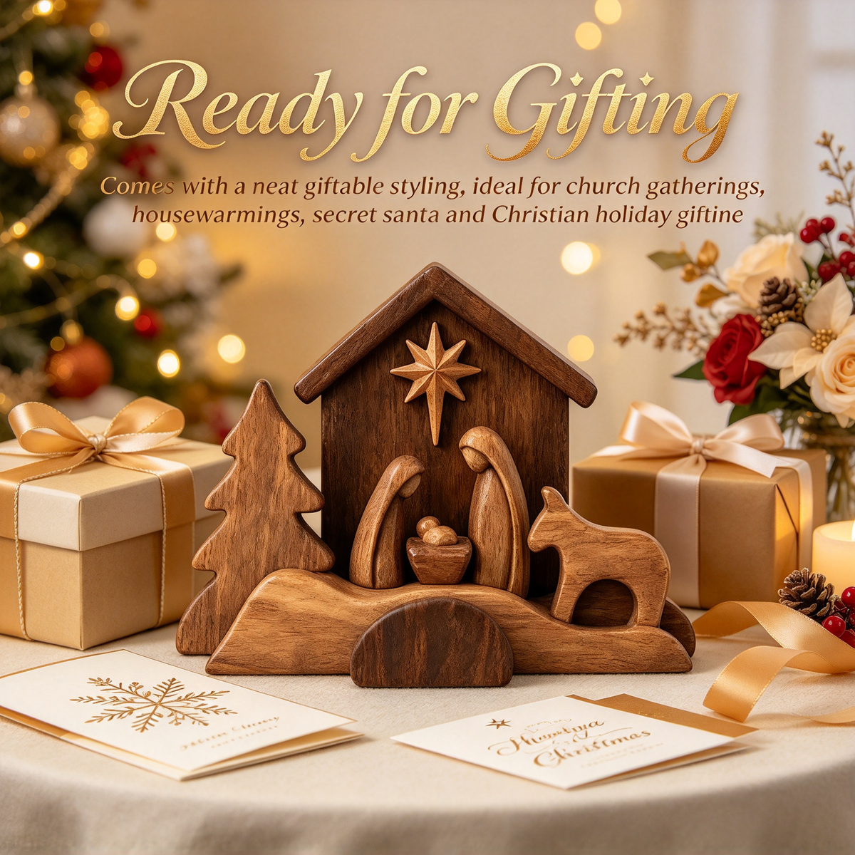 🪵 Rustic Wooden Nativity Scene Religious Christmas Decor
