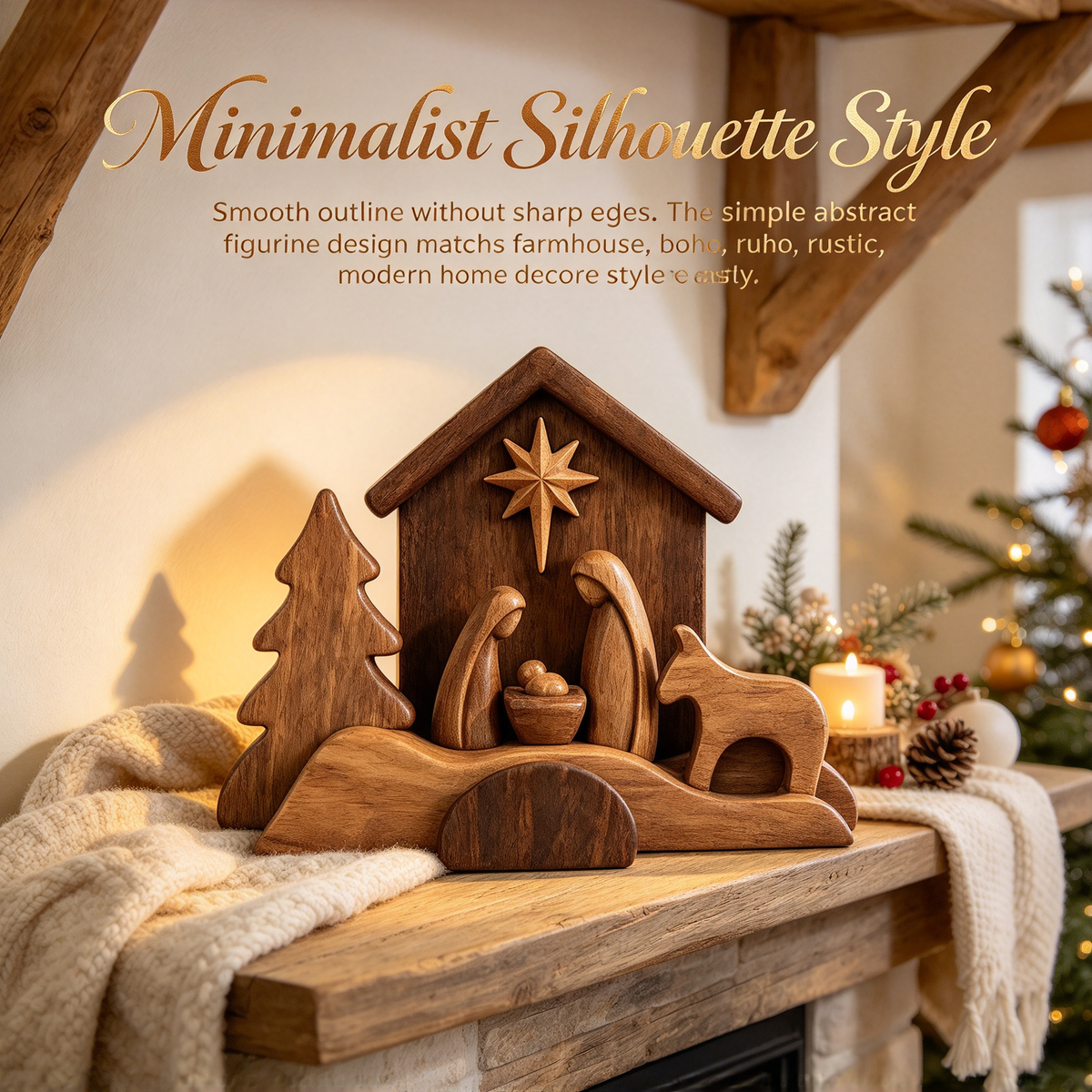 🪵 Rustic Wooden Nativity Scene Religious Christmas Decor