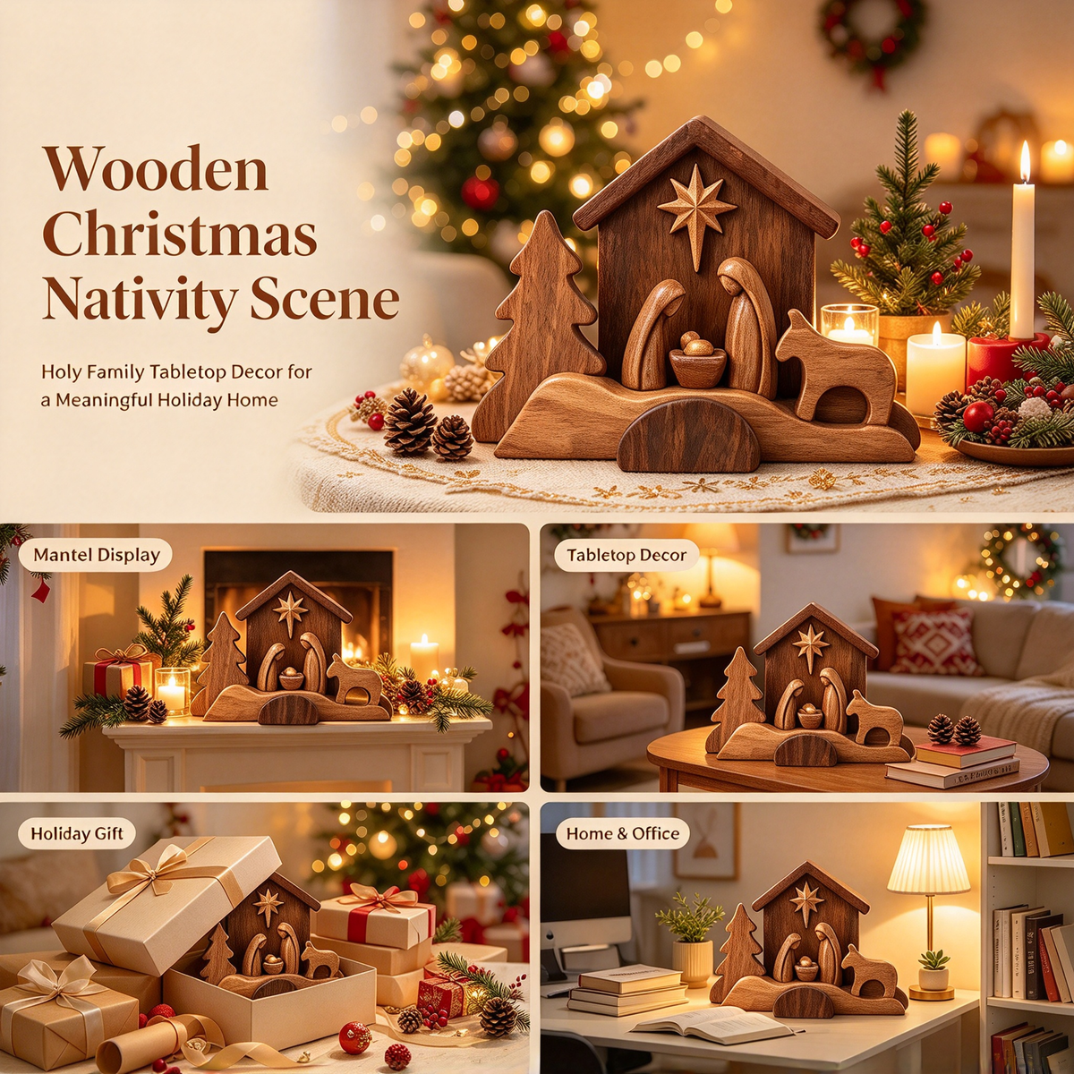 🪵 Rustic Wooden Nativity Scene Religious Christmas Decor