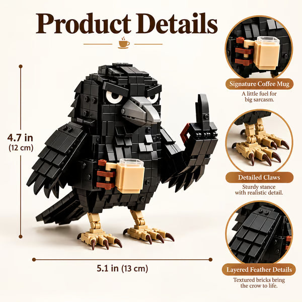 ☕ Sarcastic Coffee Crow Building Set – Funny Crow Desk Decor & Unique Gift for Coffee Lovers 🐦⬛