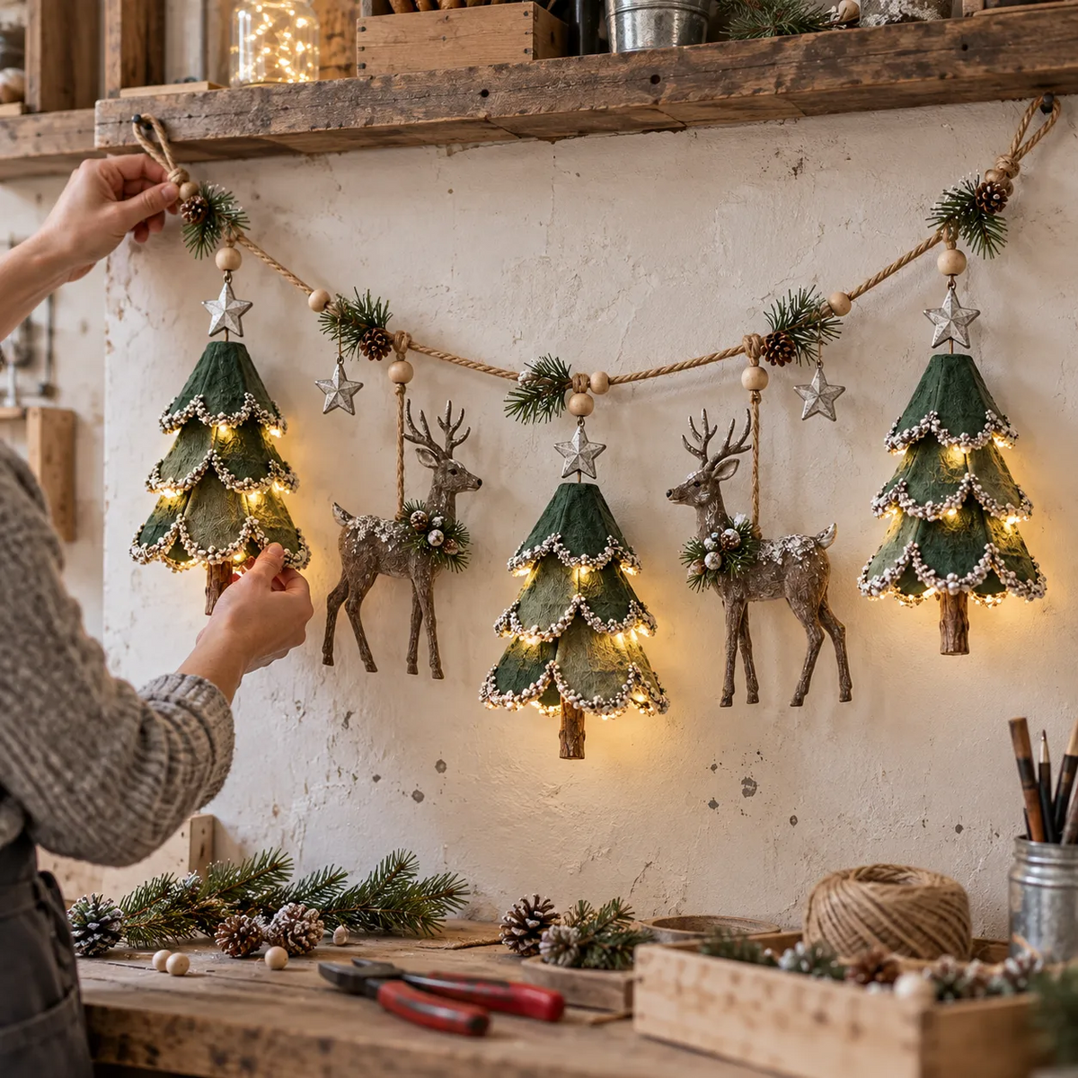 🦌 Lighted Woodland Christmas Garland