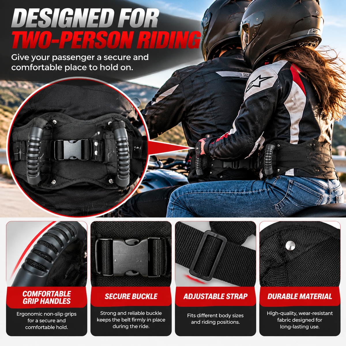 ๐๏ธ Motorcycle Passenger Grab Handle Belt โ Rear Seat Safety Grip Strap For Two Riders