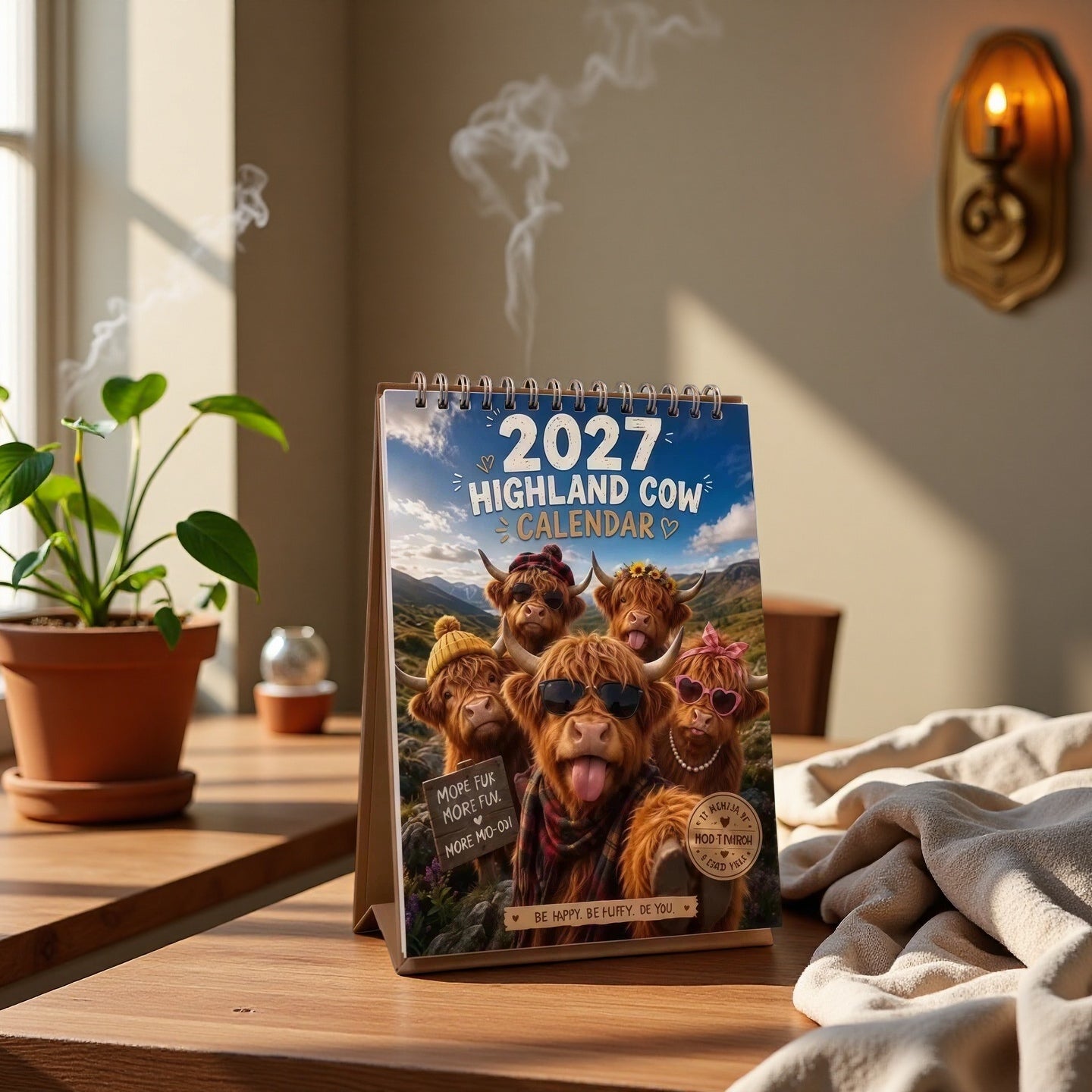 2027 Funny Highland Cow Wall Calendar A4 Hanging Calendar