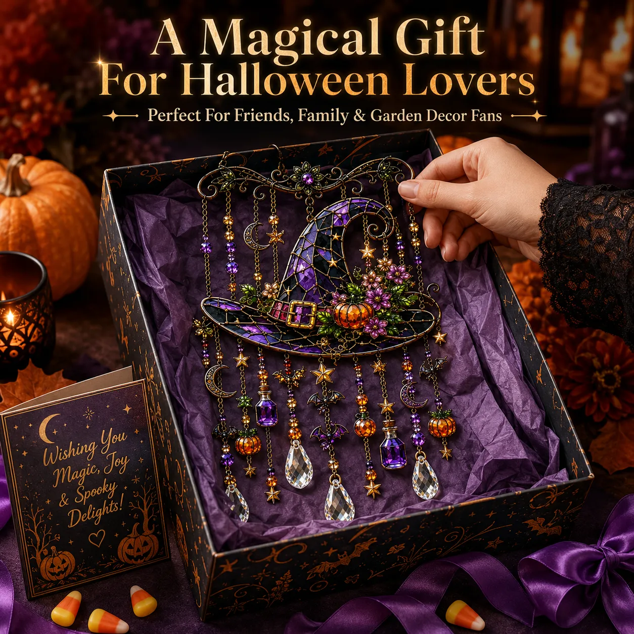 ๐๐Halloween Crystal Wind Chime โ Colorful Acrylic Hanging Garden Decoration