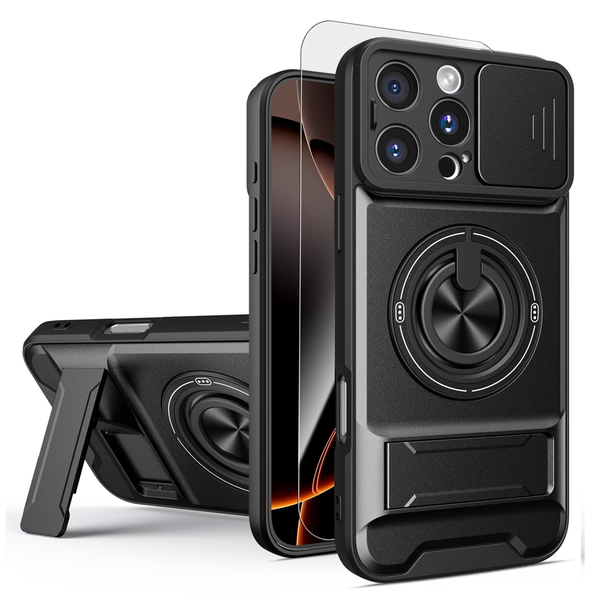 🛡️ Magnetic MagSafe Phone Case | Slide Camera Cover + Multi-Angle Kickstand & Ring Holder