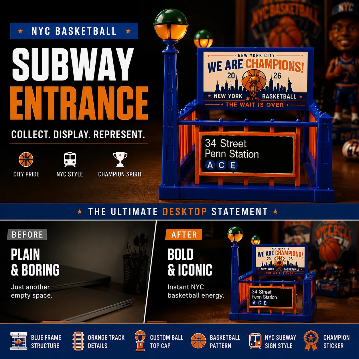 🏀🚇New York City Basketball Theme Subway Model Decor