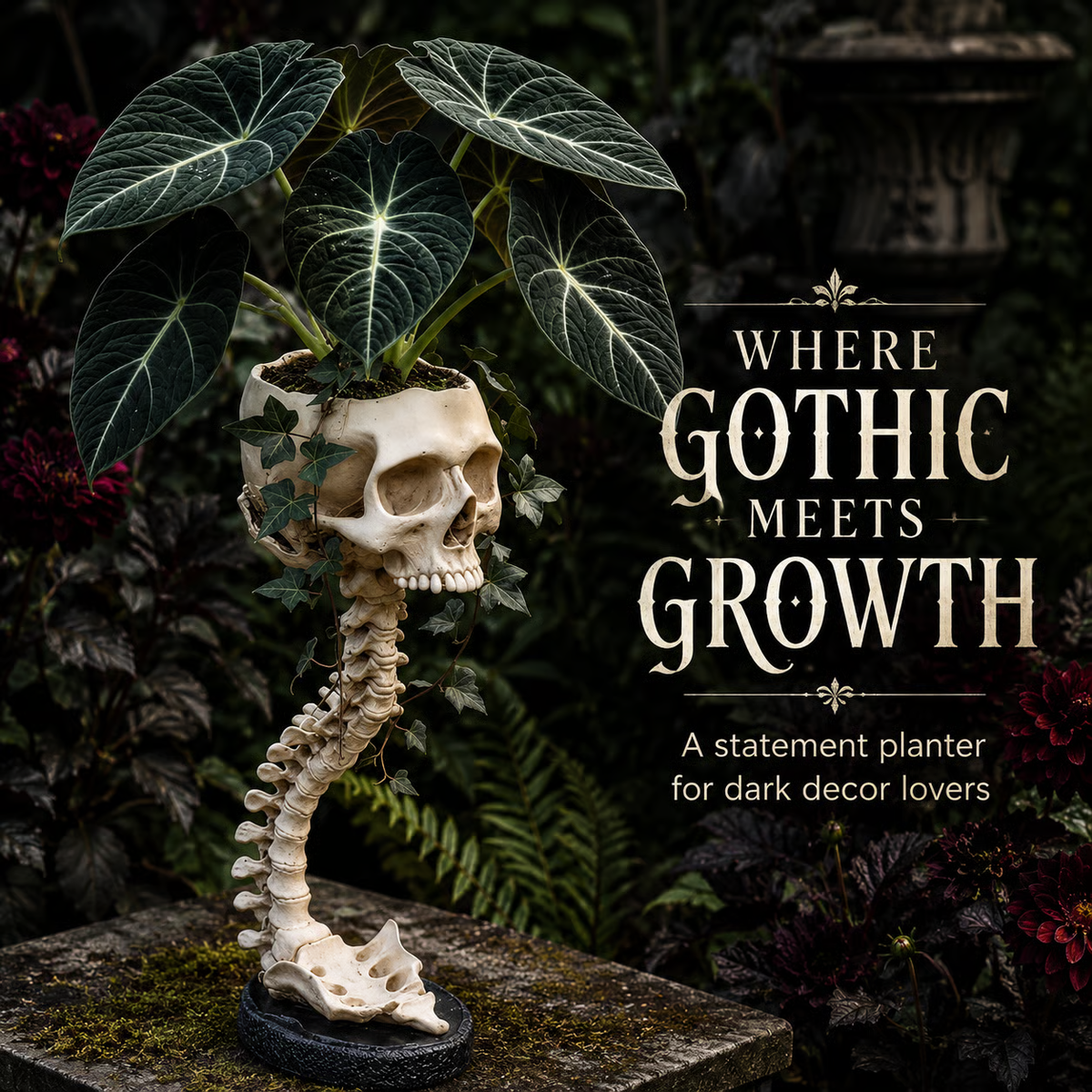 💀 🌿 Sculptured Skull Flowerpot