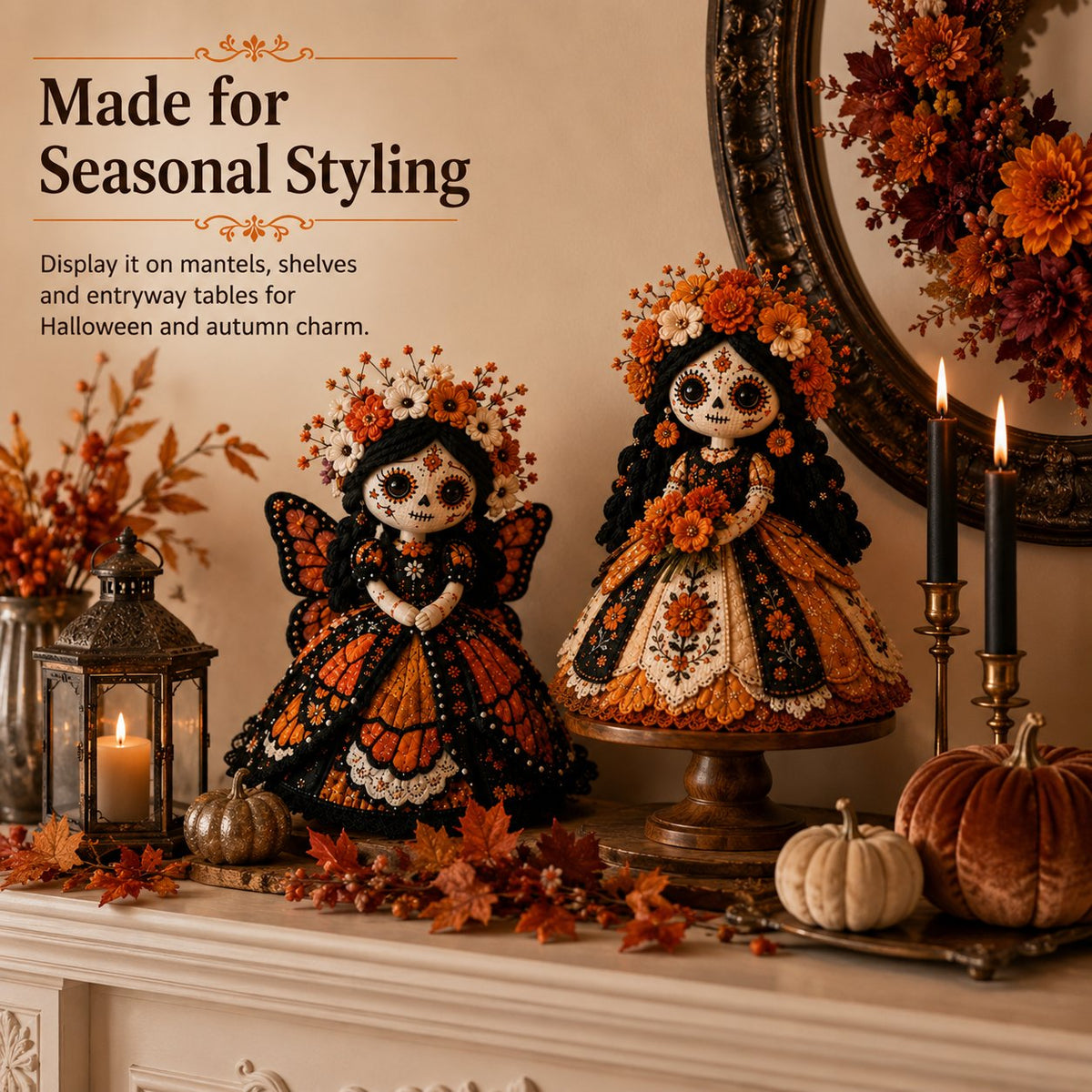 ๐ Day of the Dead Patchwork Doll DIY Sewing Kit โ Handmade Fabric Doll Making Kit with Floral Details