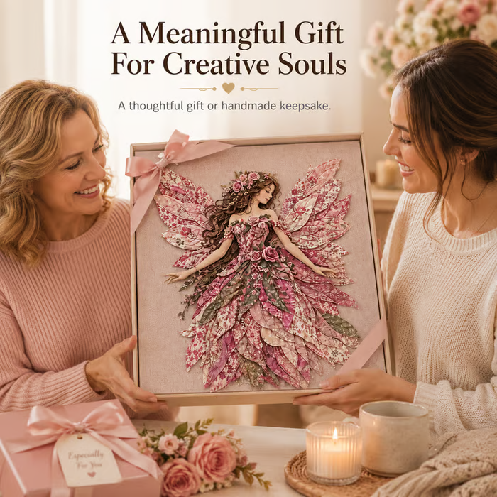 🧚♀️🌸 Premium Fairy Patchwork DIY Kit | High-Quality Layered Fabric with Floral Wings DIY Handmade Fantasy Wall Decor ✨