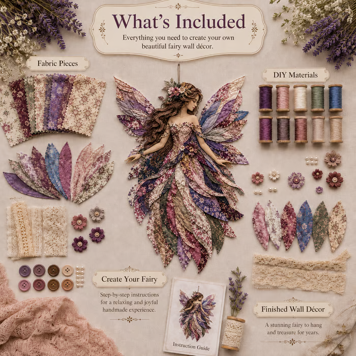 🧚♀️🌸 Premium Fairy Patchwork DIY Kit | High-Quality Layered Fabric with Floral Wings DIY Handmade Fantasy Wall Decor ✨