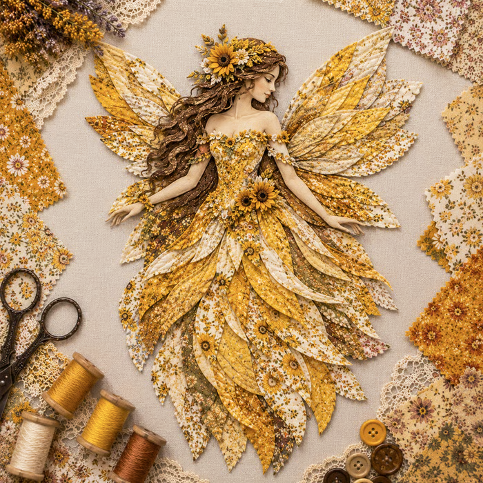 🧚♀️🌸 Premium Fairy Patchwork DIY Kit | High-Quality Layered Fabric with Floral Wings DIY Handmade Fantasy Wall Decor ✨