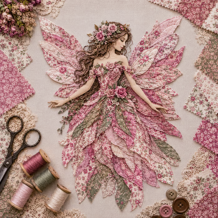 🧚♀️🌸 Premium Fairy Patchwork DIY Kit | High-Quality Layered Fabric with Floral Wings DIY Handmade Fantasy Wall Decor ✨