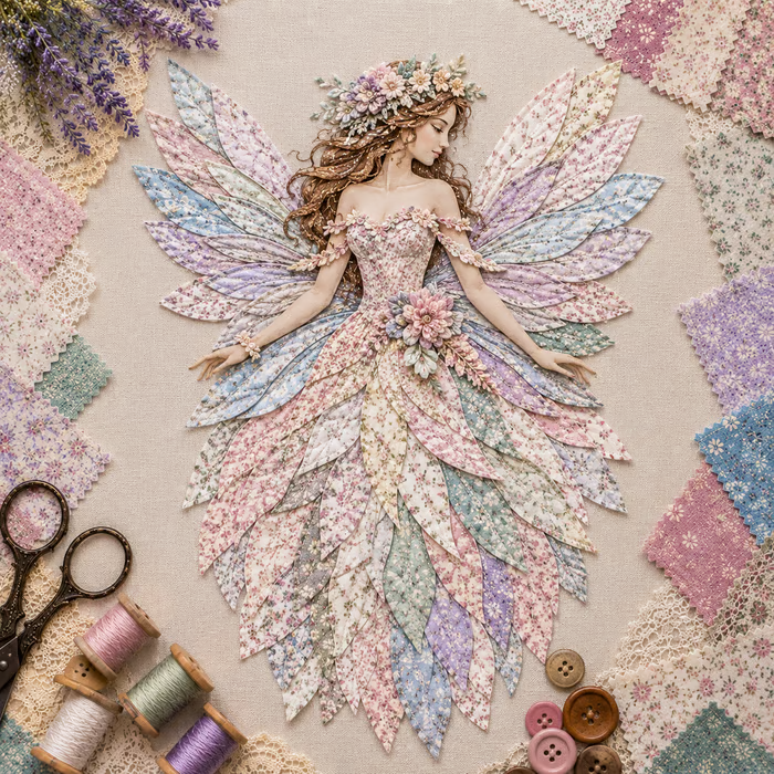 🧚♀️🌸 Premium Fairy Patchwork DIY Kit | High-Quality Layered Fabric with Floral Wings DIY Handmade Fantasy Wall Decor ✨