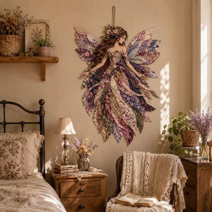 🧚♀️🌸 Premium Fairy Patchwork DIY Kit | High-Quality Layered Fabric with Floral Wings DIY Handmade Fantasy Wall Decor ✨