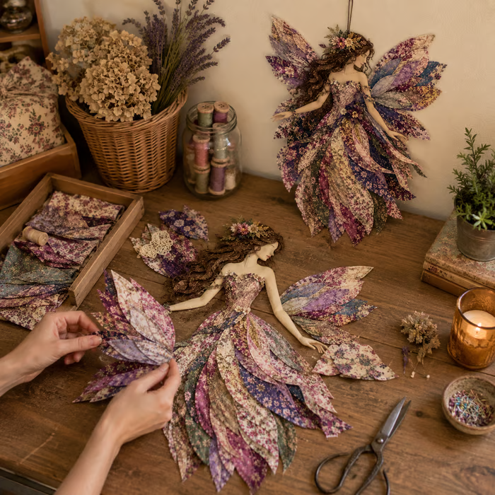 🧚♀️🌸 Premium Fairy Patchwork DIY Kit | High-Quality Layered Fabric with Floral Wings DIY Handmade Fantasy Wall Decor ✨