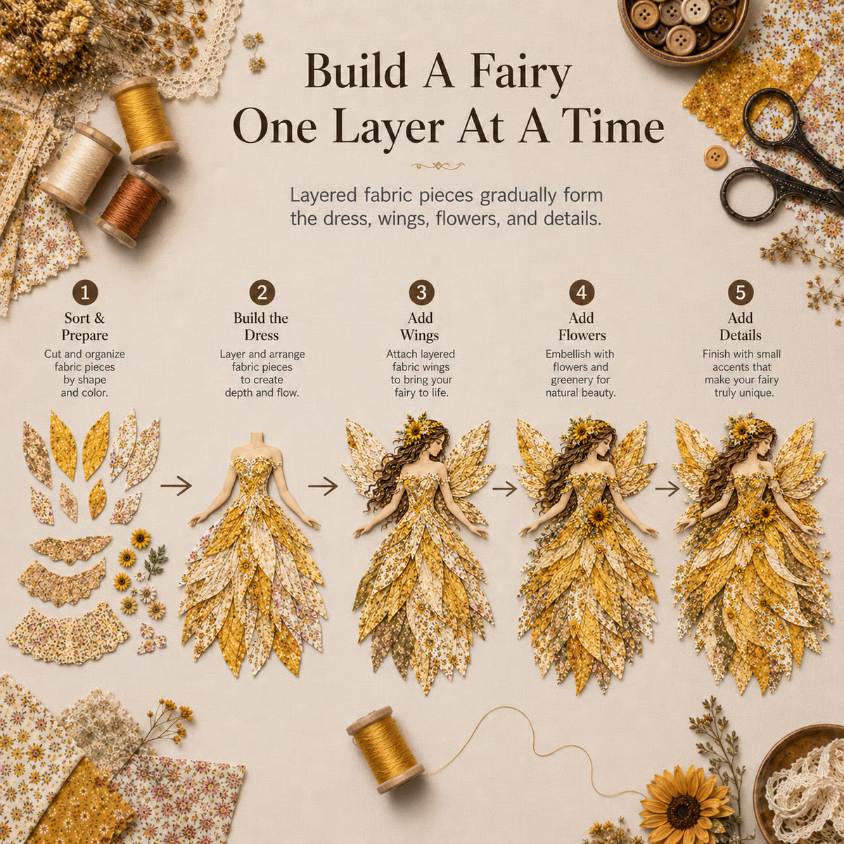 🧚♀️🌸 Premium Fairy Patchwork DIY Kit | High-Quality Layered Fabric with Floral Wings DIY Handmade Fantasy Wall Decor ✨