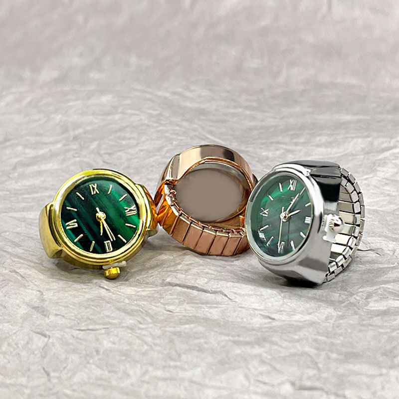 Vintage Gold-Tone Ring Watch – Green Roman Numeral Dial for Men & Women