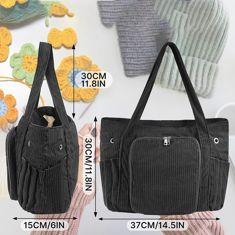 🧶 Corduroy Yarn Storage Tote – Large-Capacity Yarn Organizer Bag