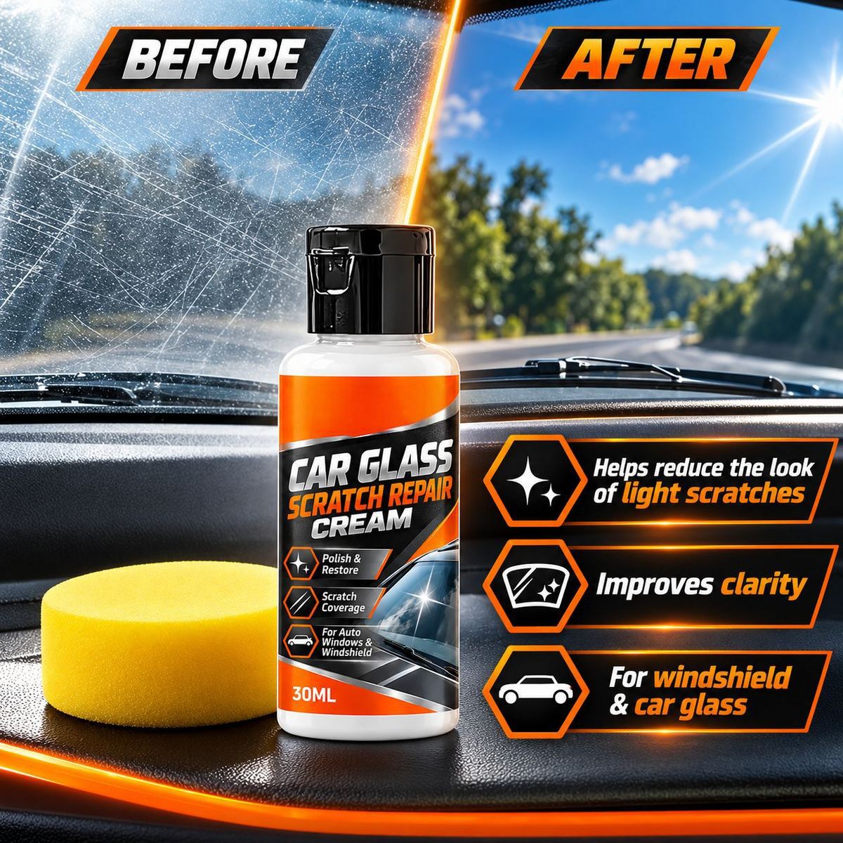✨🚗Glass Scratch Repair Paste 2 Pack, Car Window Scratch Remover for Windscreen