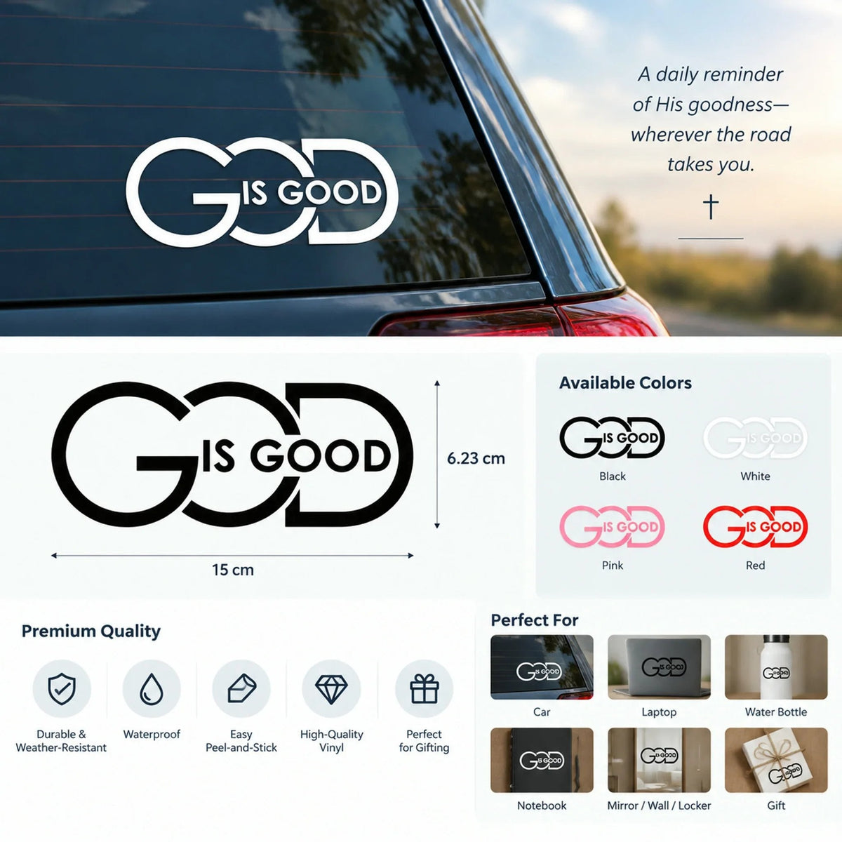 🙏 "God Is Good" Christian Car Decal Sticker | Premium Religious Décor