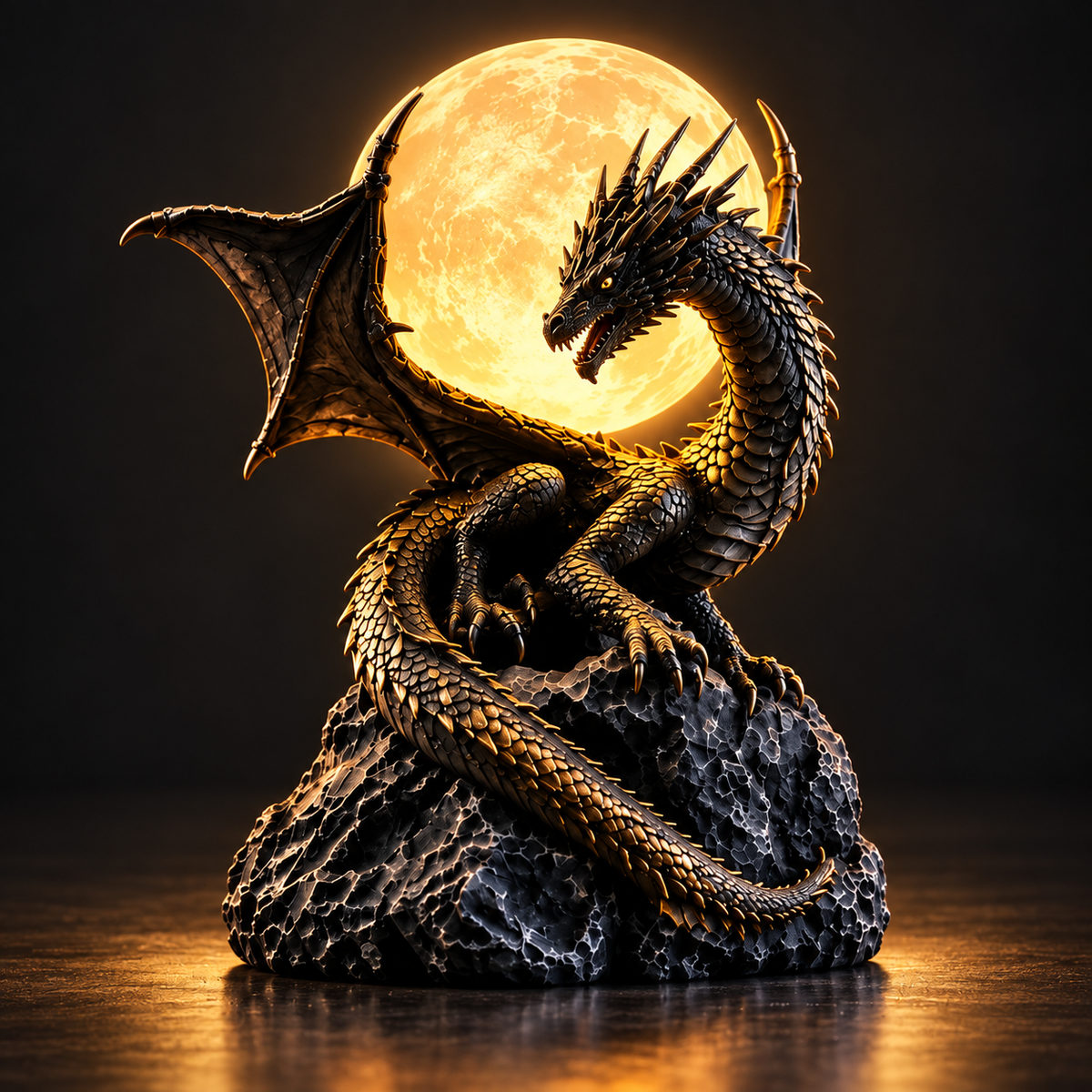 🐉 Gothic Dragon Moon Lamp – Glowing Fantasy Statue