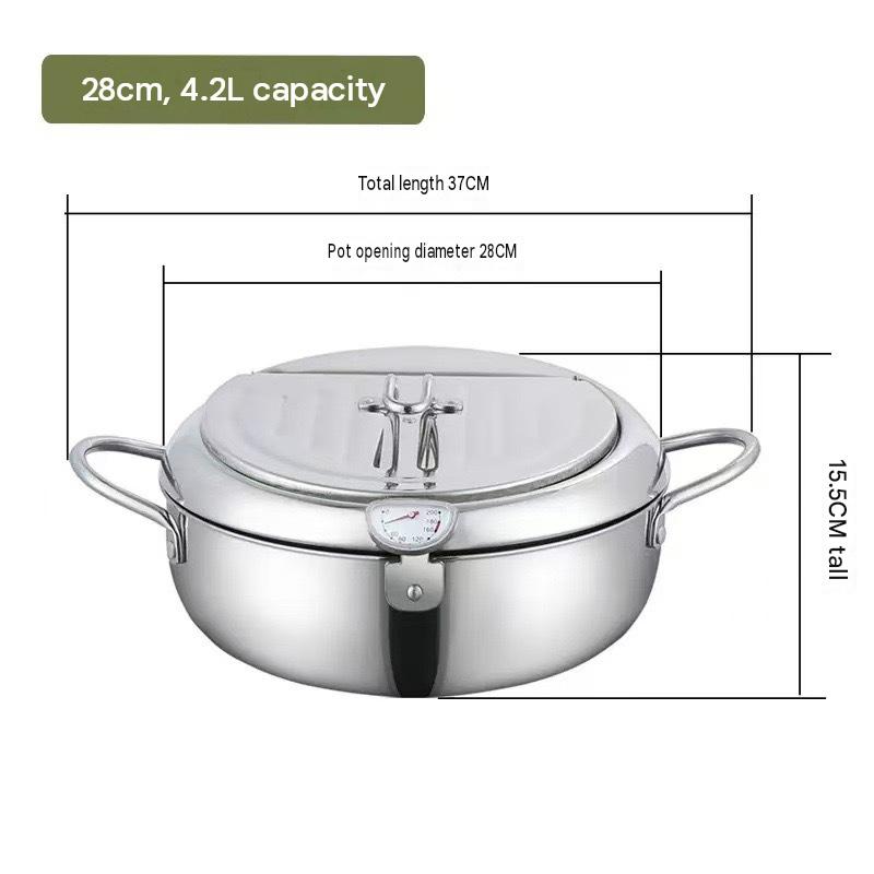 🔥🍤304 Stainless Steel Deep Frying Pot with Strainer Basket and Thermometer