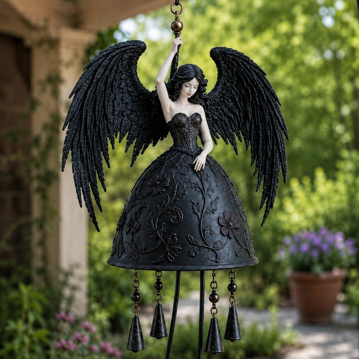 💜 Dark Angel Gothic Wind Chime – Enchanting Outdoor Garden Hanging Decor