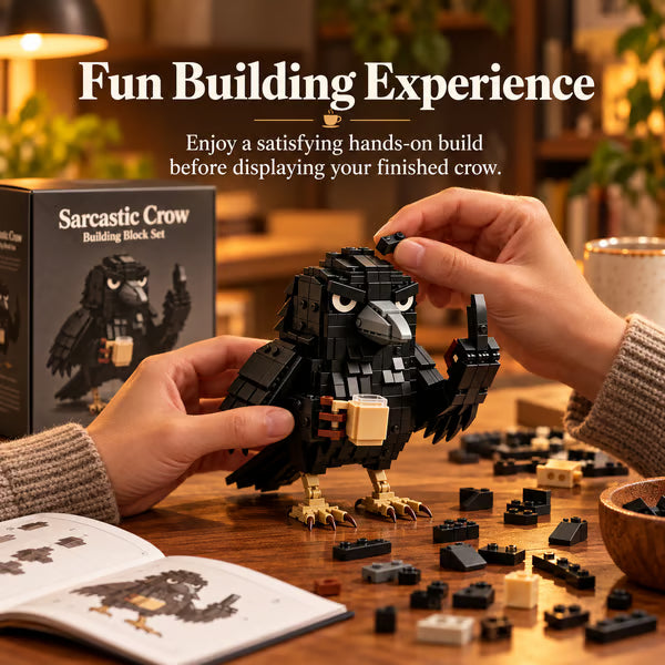 ☕ Sarcastic Coffee Crow Building Set – Funny Crow Desk Decor & Unique Gift for Coffee Lovers 🐦⬛