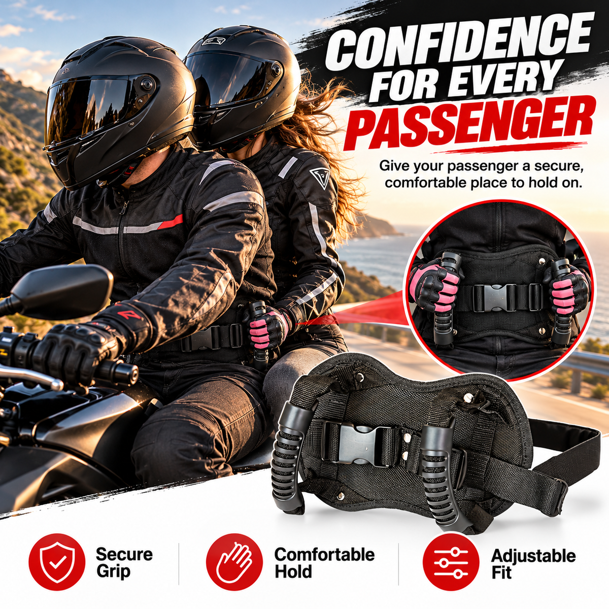 ๐๏ธ Motorcycle Passenger Grab Handle Belt โ Rear Seat Safety Grip Strap For Two Riders