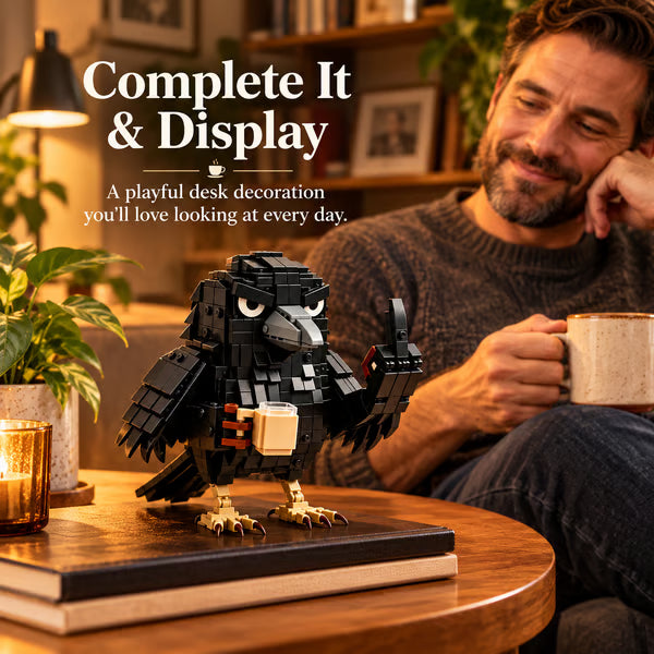 ☕ Sarcastic Coffee Crow Building Set – Funny Crow Desk Decor & Unique Gift for Coffee Lovers 🐦⬛