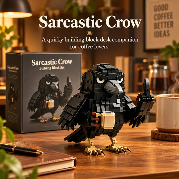 ☕ Sarcastic Coffee Crow Building Set – Funny Crow Desk Decor & Unique Gift for Coffee Lovers 🐦⬛