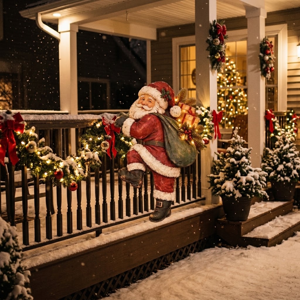 🎅💡Climbing Santa Fence Christmas Decor with Remote LED Lights