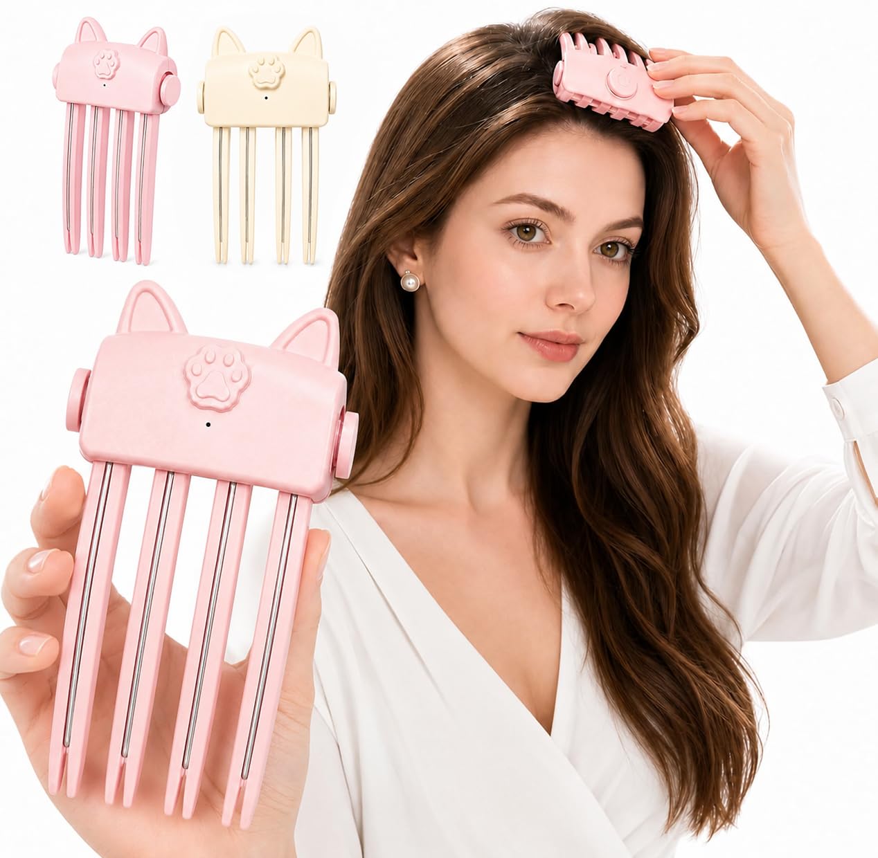 🐱 Cute Cat‑Ear Root Volume Heating Comb