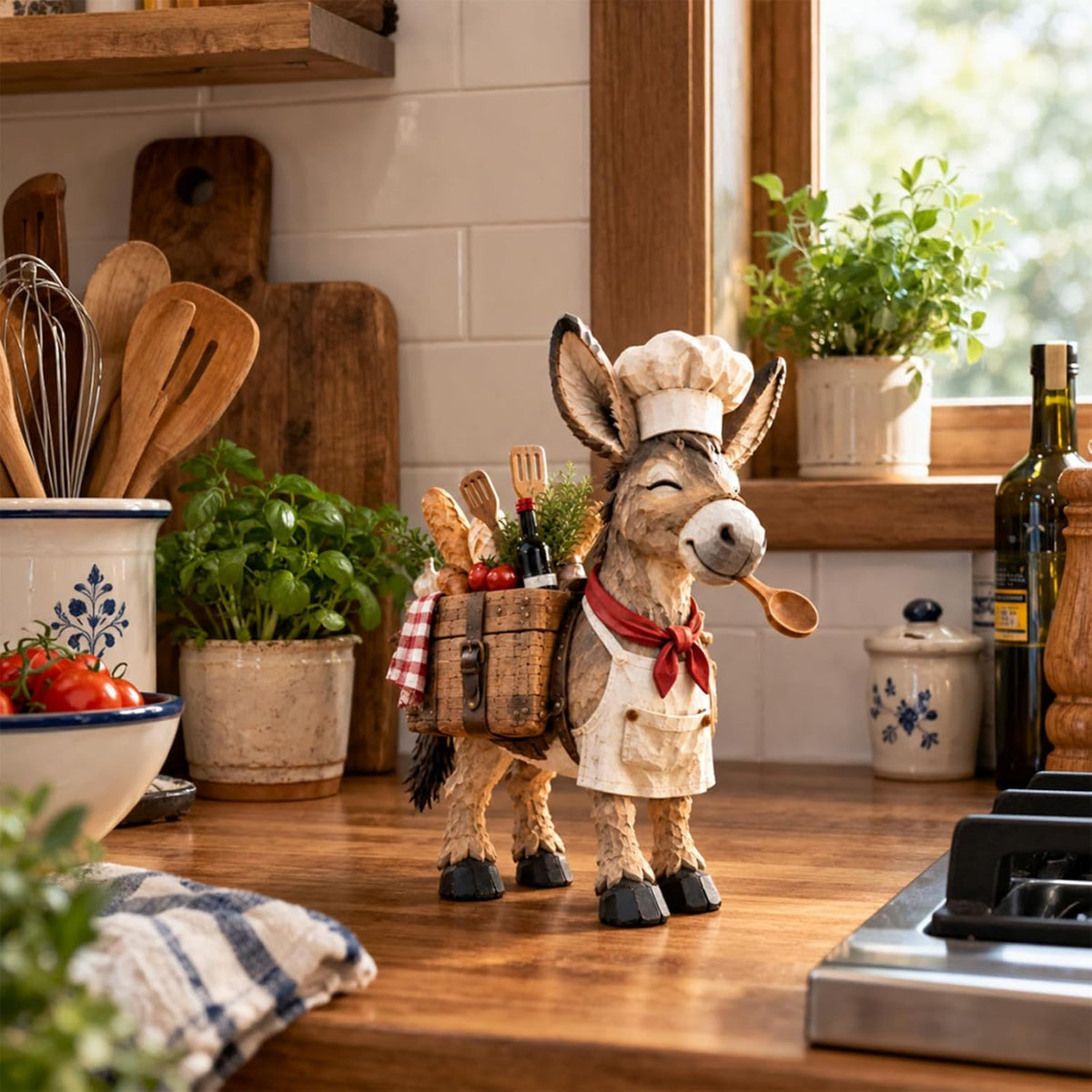 🥄The Stubborn Little Chef – Rustic Donkey Kitchen Figurine