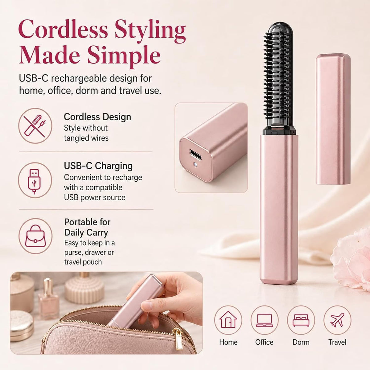 ✨ Portable Cordless Bang Styling Comb