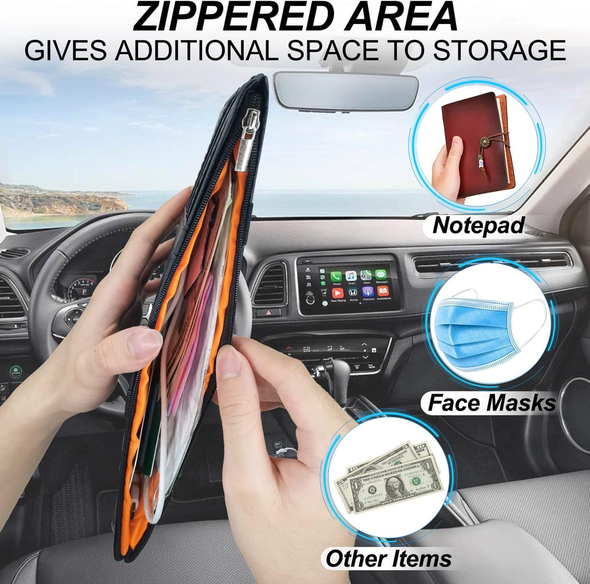 🕶️🚗Car Sun Visor Organizer-Leather Zippered Pouch for Personal Items