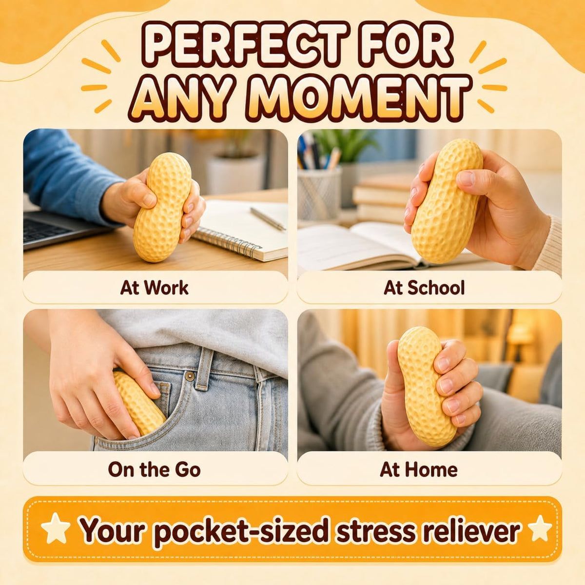 🥜Crunchy Peanut Squeeze Toy (ASMR) – Bead-Filled, Realistic-Looking Stress-Relief Fidget Toy