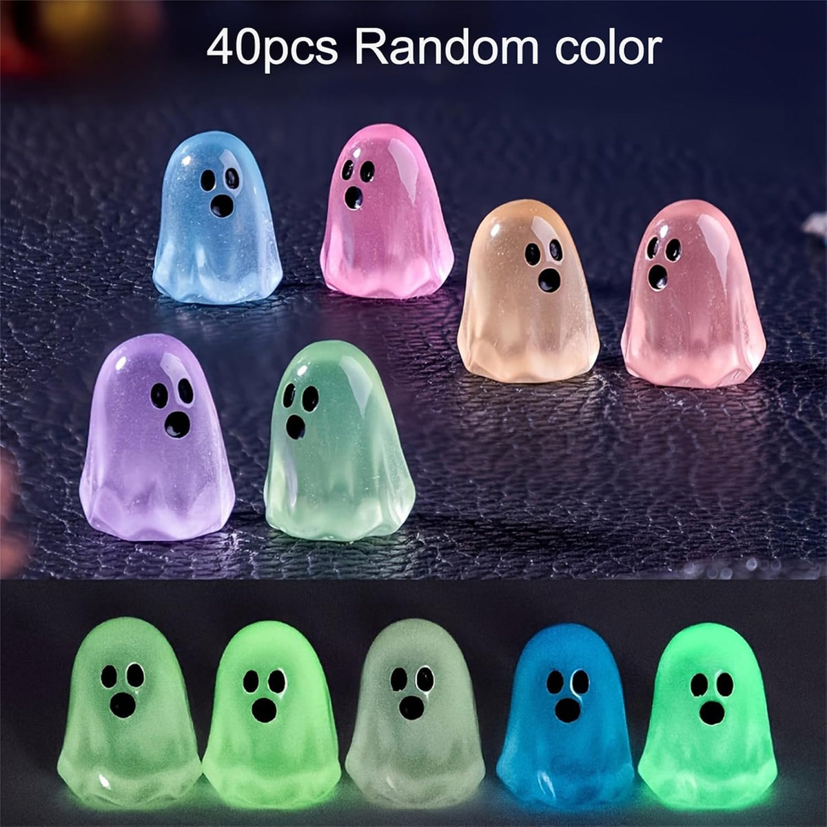 40PSC -Mini Resin Glow in the Dark Ghost Figurines|6 Colors, Glow in the Dark