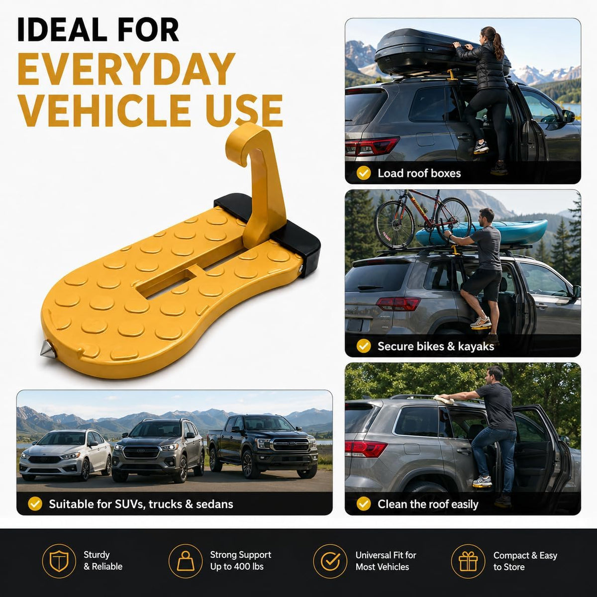 🚗 Car Door Step with Emergency Window Breaker-Foldable Aluminum Alloy Roof Rack Door Step