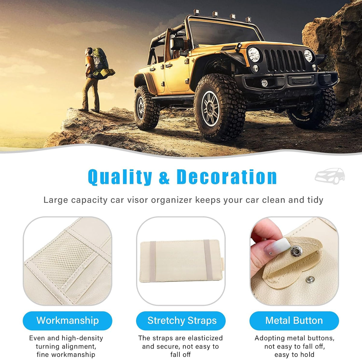 🕶️🚗Car Sun Visor Organizer-Leather Zippered Pouch for Personal Items