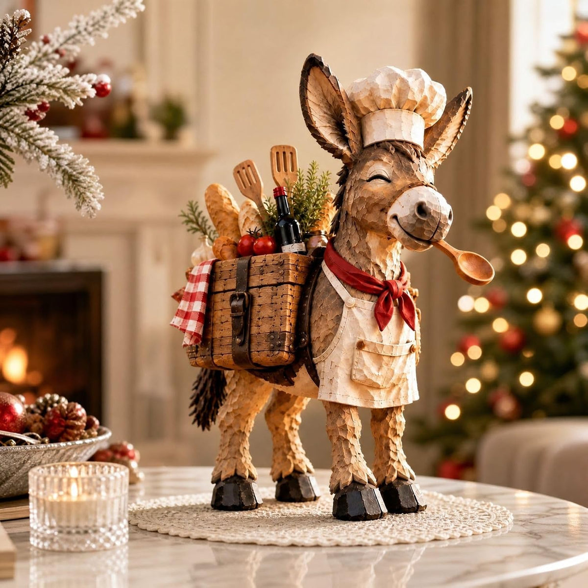 🥄The Stubborn Little Chef – Rustic Donkey Kitchen Figurine