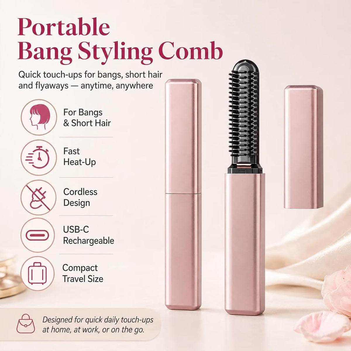 ✨ Portable Cordless Bang Styling Comb