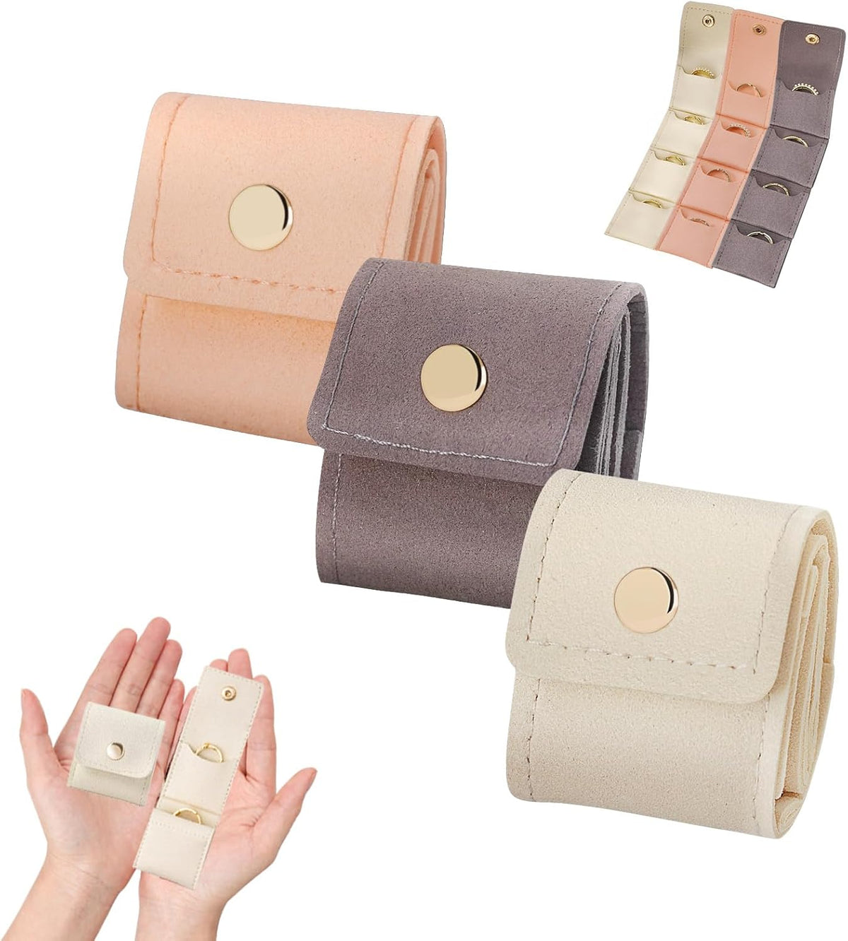 3PCS Travel Jewelry Organizer Bags – Compact Jewelry Case for Rings, Earrings & Necklaces