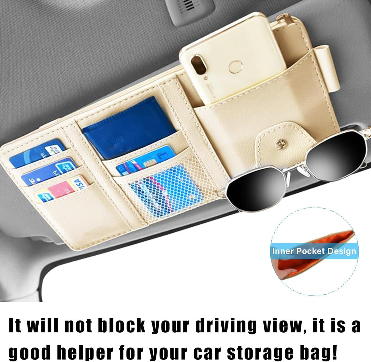 🕶️🚗Car Sun Visor Organizer-Leather Zippered Pouch for Personal Items