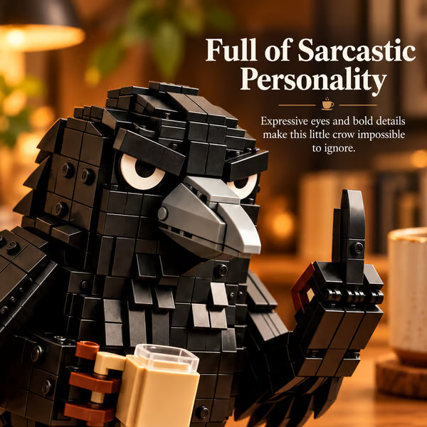 ☕ Sarcastic Coffee Crow Building Set – Funny Crow Desk Decor & Unique Gift for Coffee Lovers 🐦⬛