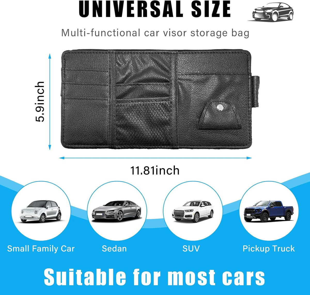 🕶️🚗Car Sun Visor Organizer-Leather Zippered Pouch for Personal Items